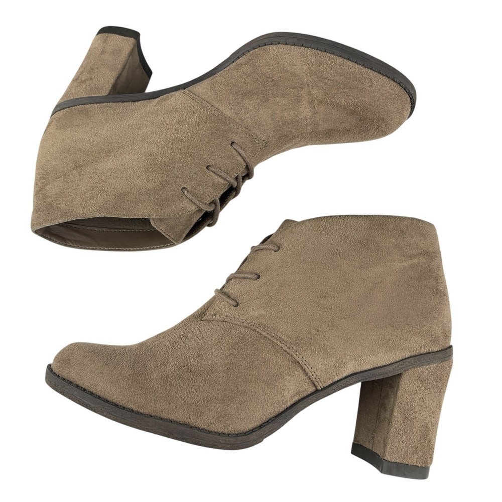 Dr Scholls Women's Later Lace Up Ankle Booties 8M Taupe Faux Suede Block Heel - Picture 6 of 11